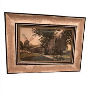 Hamptons Vintage Postcard - East Hampton New York Windmill in Rustic Frame
